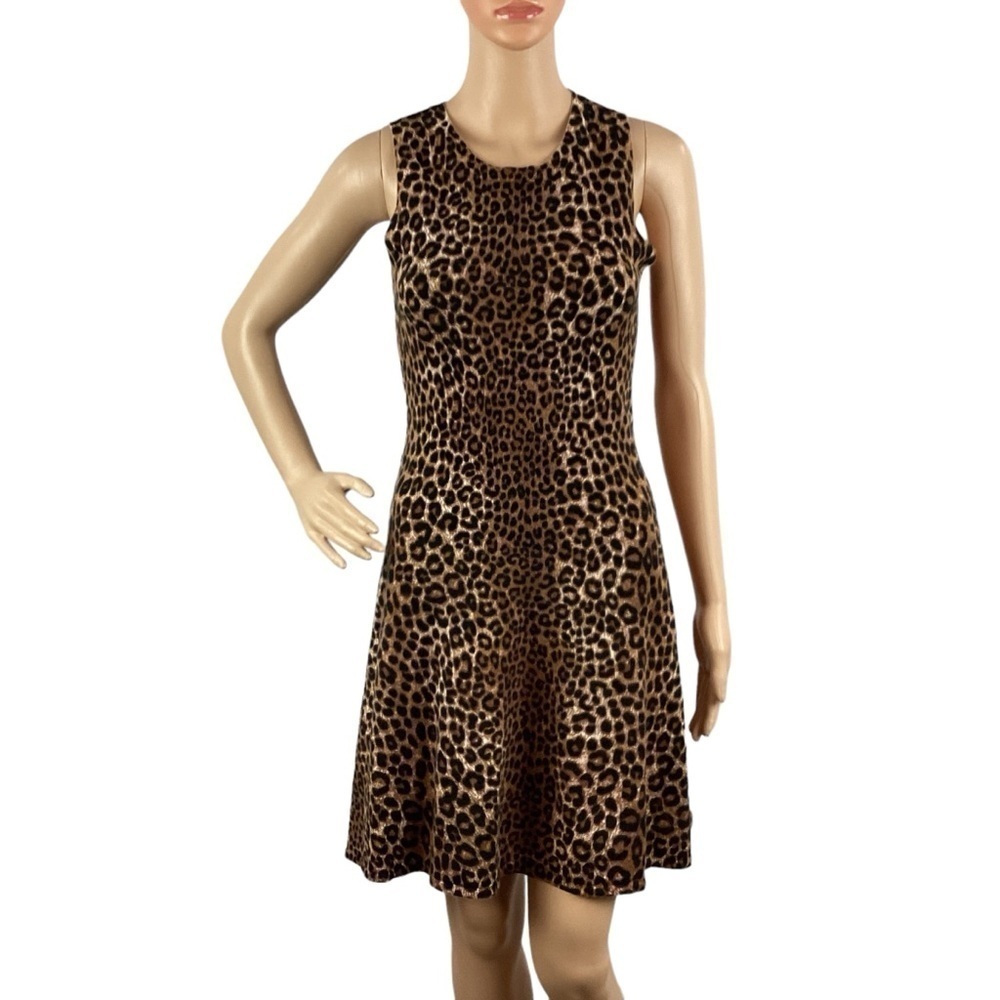 MICHAEL Michael Kors Leopard Print Knit Dress Size S Brown Black